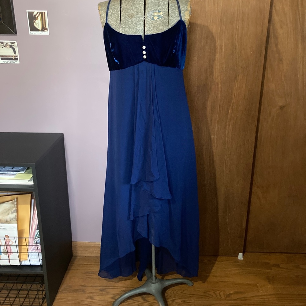Saks fifth avenue blue velvet and silk chiffon dress
